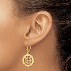 14K Yellow Gold Nautical Compass Leverback Earrings
