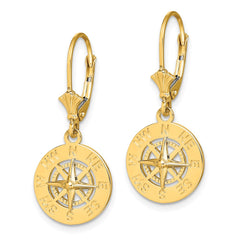 14K Yellow Gold Mini Nautical Compass Leverback Earrings