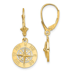 14K Yellow Gold Mini Nautical Compass Leverback Earrings