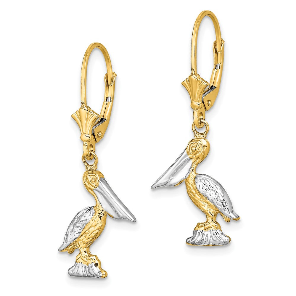 14K Two-Tone Gold 3D Pelican Standing with Leverback Earrings