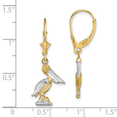 14K Two-Tone Gold 3D Pelican Standing with Leverback Earrings