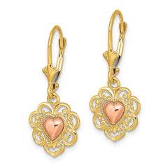 14K Two-Tone Gold Polished Heart Leverback Earrings