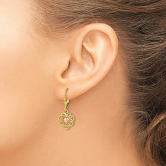 14K Two-Tone Gold Polished Heart Leverback Earrings