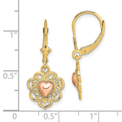 14K Two-Tone Gold Polished Heart Leverback Earrings