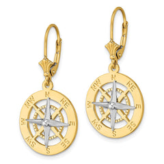 14K Two-Tone Gold Nautical Compass Leverback Earrings