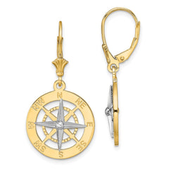 14K Two-Tone Gold Nautical Compass Leverback Earrings