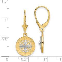 14K Two-Tone Gold Mini Nautical Compass Leverback Earrings