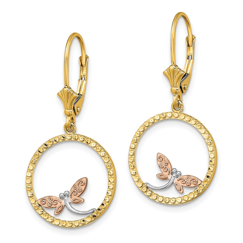 14K Two-Tone Gold Diamond-cut Dragonfly Earrings