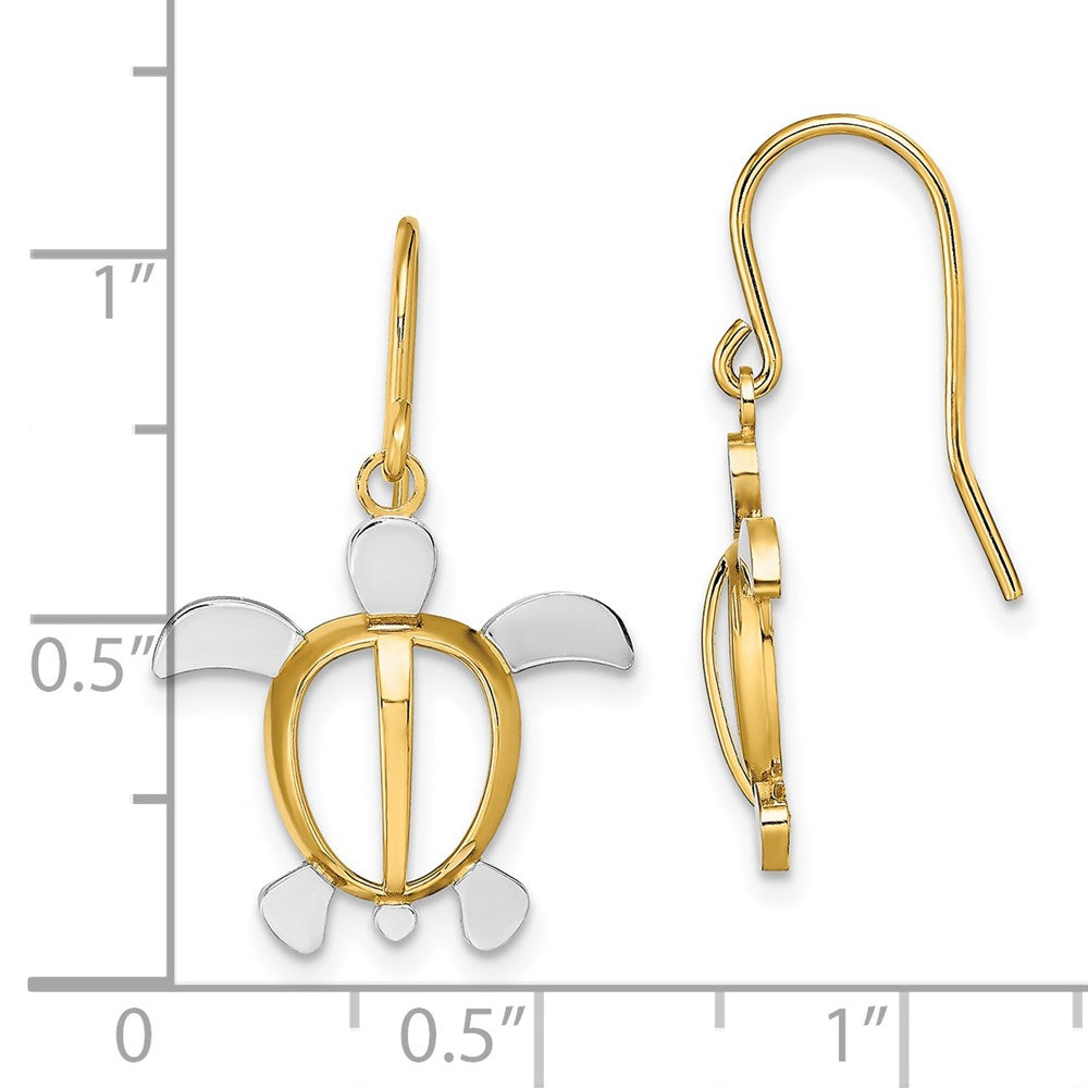 14K Two-Tone Gold Sea Turtle Dangle Earrings