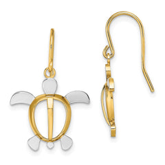 14K Two-Tone Gold Sea Turtle Dangle Earrings