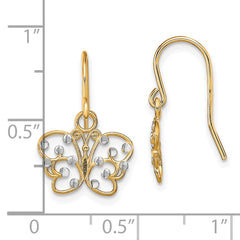 14K Two-Tone Gold Diamond-cut Butterfly Wire Earrings