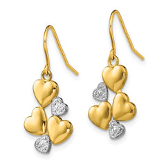 14K Two-Tone Gold Polished Hearts Shepherd Hook Earrings