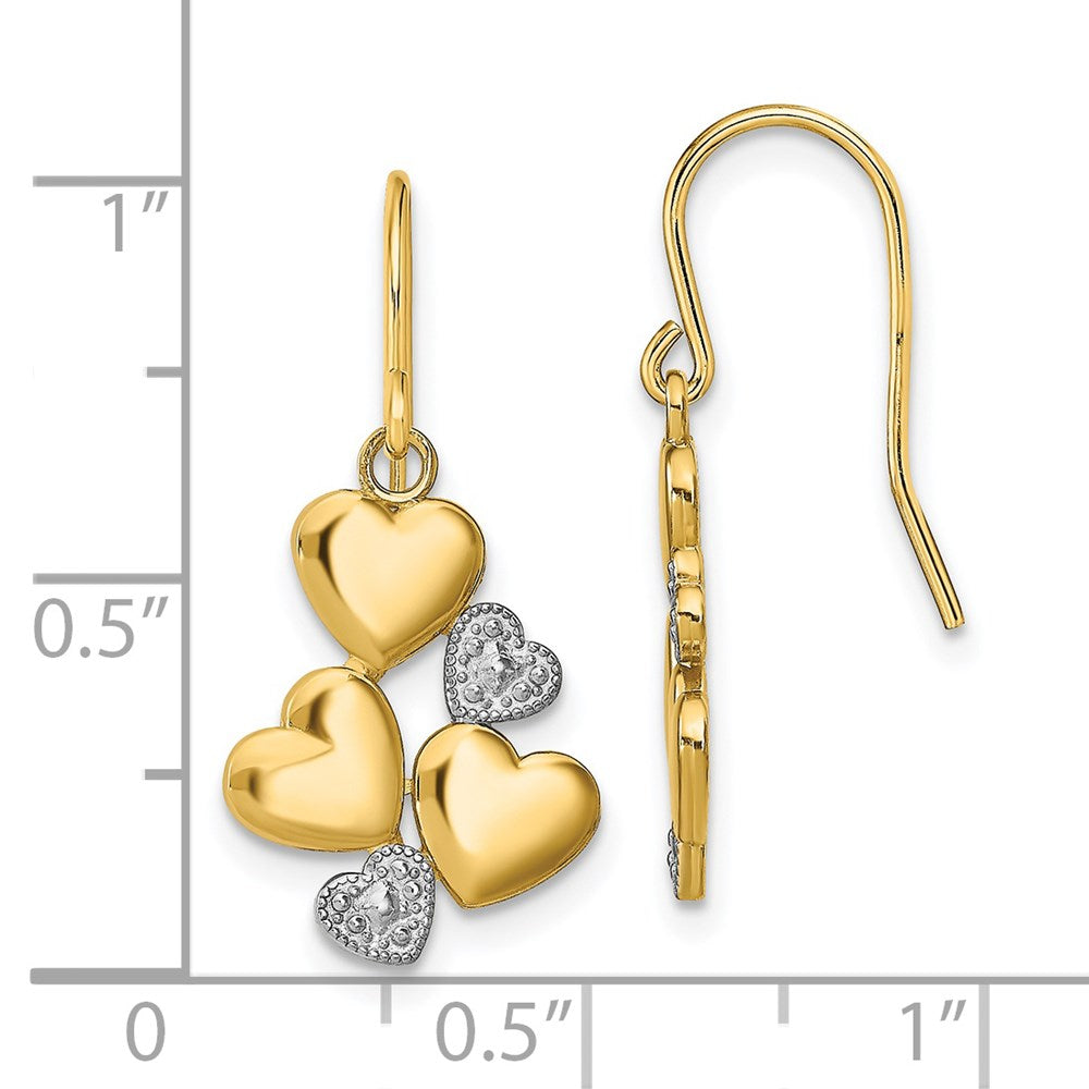 14K Two-Tone Gold Polished Hearts Shepherd Hook Earrings