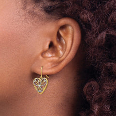 14K Two-Tone Gold Polished Filigree Heart Shepherd Hook Earrings