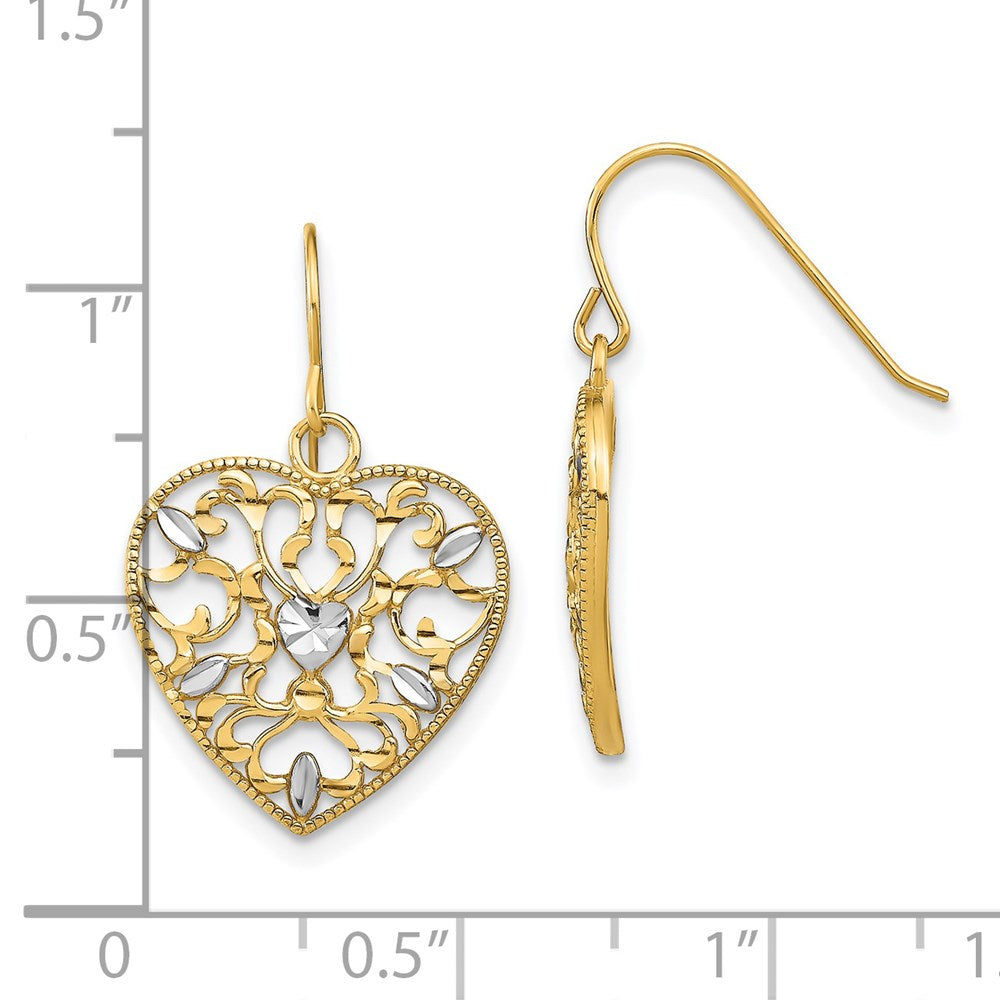 14K Two-Tone Gold Filigree Cut-Out Heart Wire Earrings