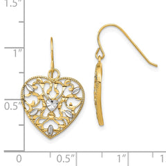 14K Two-Tone Gold Filigree Cut-Out Heart Wire Earrings