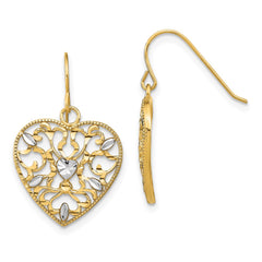 14K Two-Tone Gold Filigree Cut-Out Heart Wire Earrings