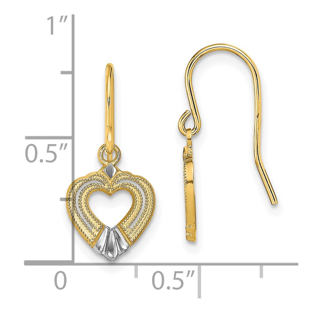 14K Two-Tone Gold Polished Heart Shepherd Hook Earrings