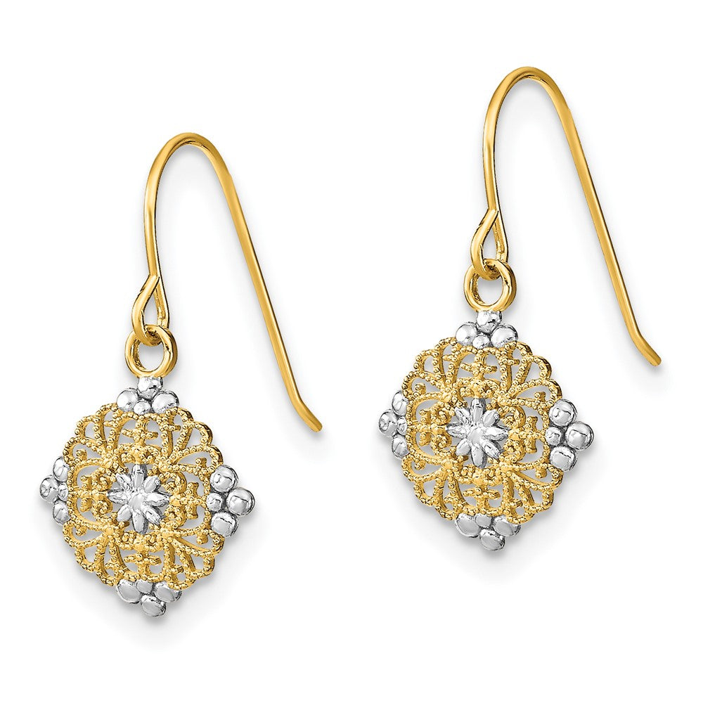14K Two-Tone Gold Diamond-cut Center Mini Filigree Medallion Earrings
