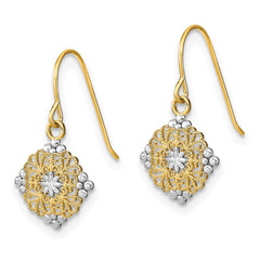 14K Two-Tone Gold Diamond-cut Center Mini Filigree Medallion Earrings