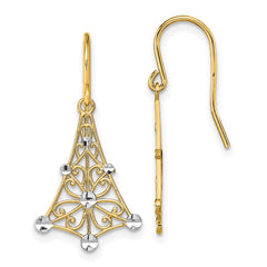 14K Two-Tone Gold Fancy Diamond-cut Dangle Wire Earrings