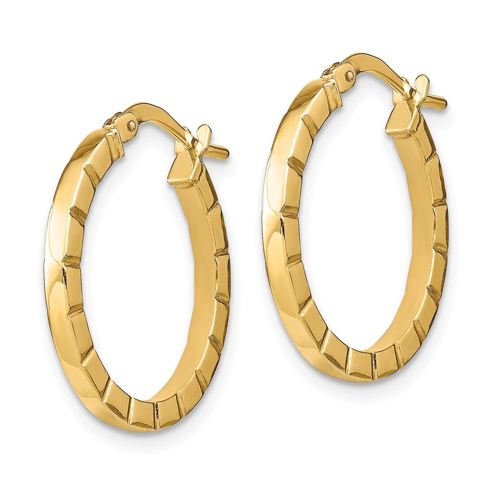 14K Yellow Gold Small Striped Edge Hoop Earrings