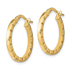 14K Yellow Gold Small Striped Edge Hoop Earrings
