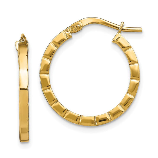 14K Yellow Gold Small Striped Edge Hoop Earrings