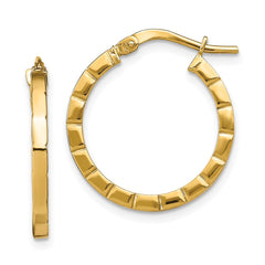 14K Yellow Gold Small Striped Edge Hoop Earrings