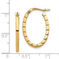 14K Yellow Gold Striped Edge Oval Hoop Earrings