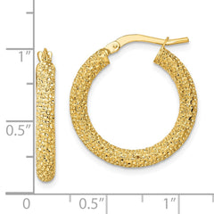 14K Yellow Gold 3mm Diamond-cut Hoop Earrings