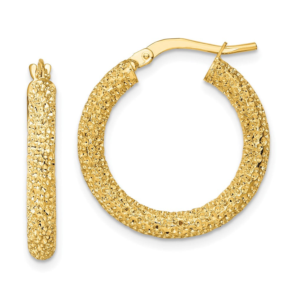 14K Yellow Gold 3mm Diamond-cut Hoop Earrings