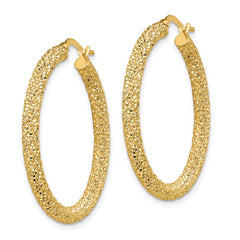 14K Yellow Gold 3mm Diamond-cut Hoop Earrings