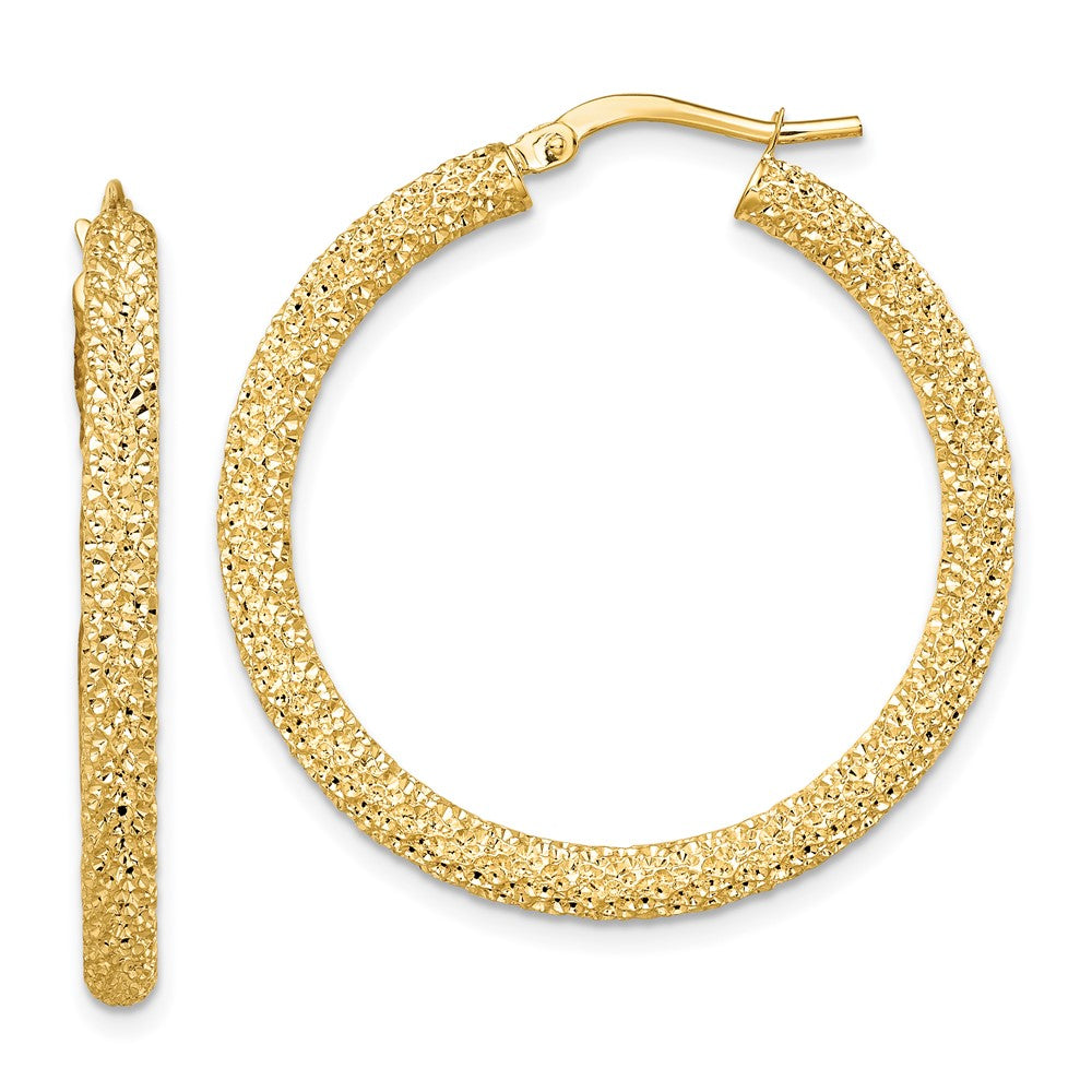 14K Yellow Gold 3mm Diamond-cut Hoop Earrings