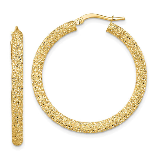 14K Yellow Gold 3mm Diamond-cut Hoop Earrings