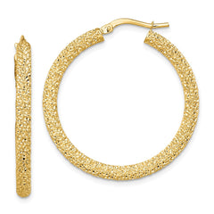 14K Yellow Gold 3mm Diamond-cut Hoop Earrings
