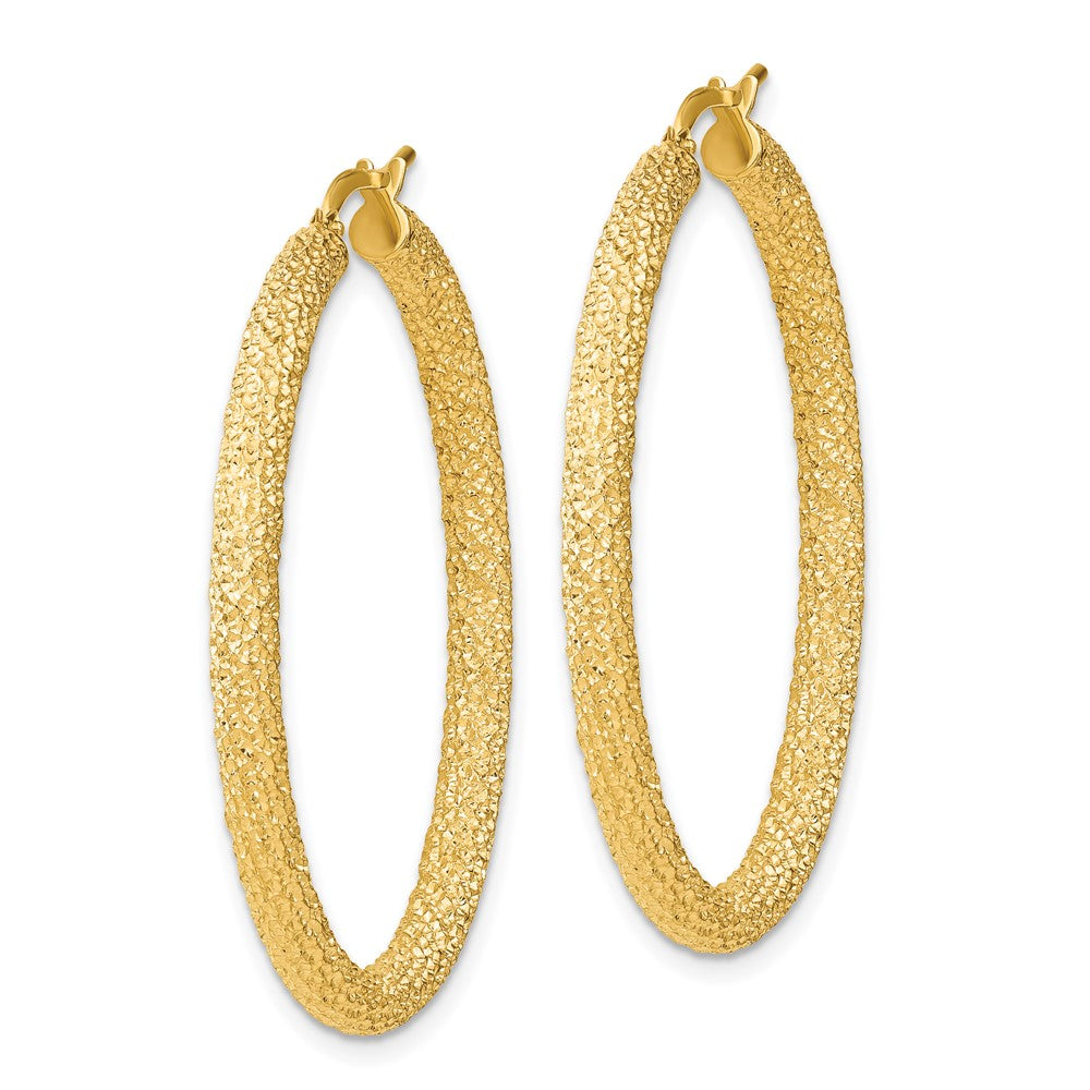 14K Yellow Gold 3x30mm Diamond-cut Hoop Earrings