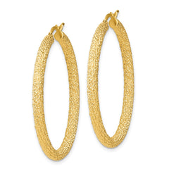 14K Yellow Gold 3x30mm Diamond-cut Hoop Earrings