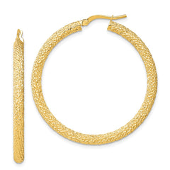 14K Yellow Gold 3x30mm Diamond-cut Hoop Earrings