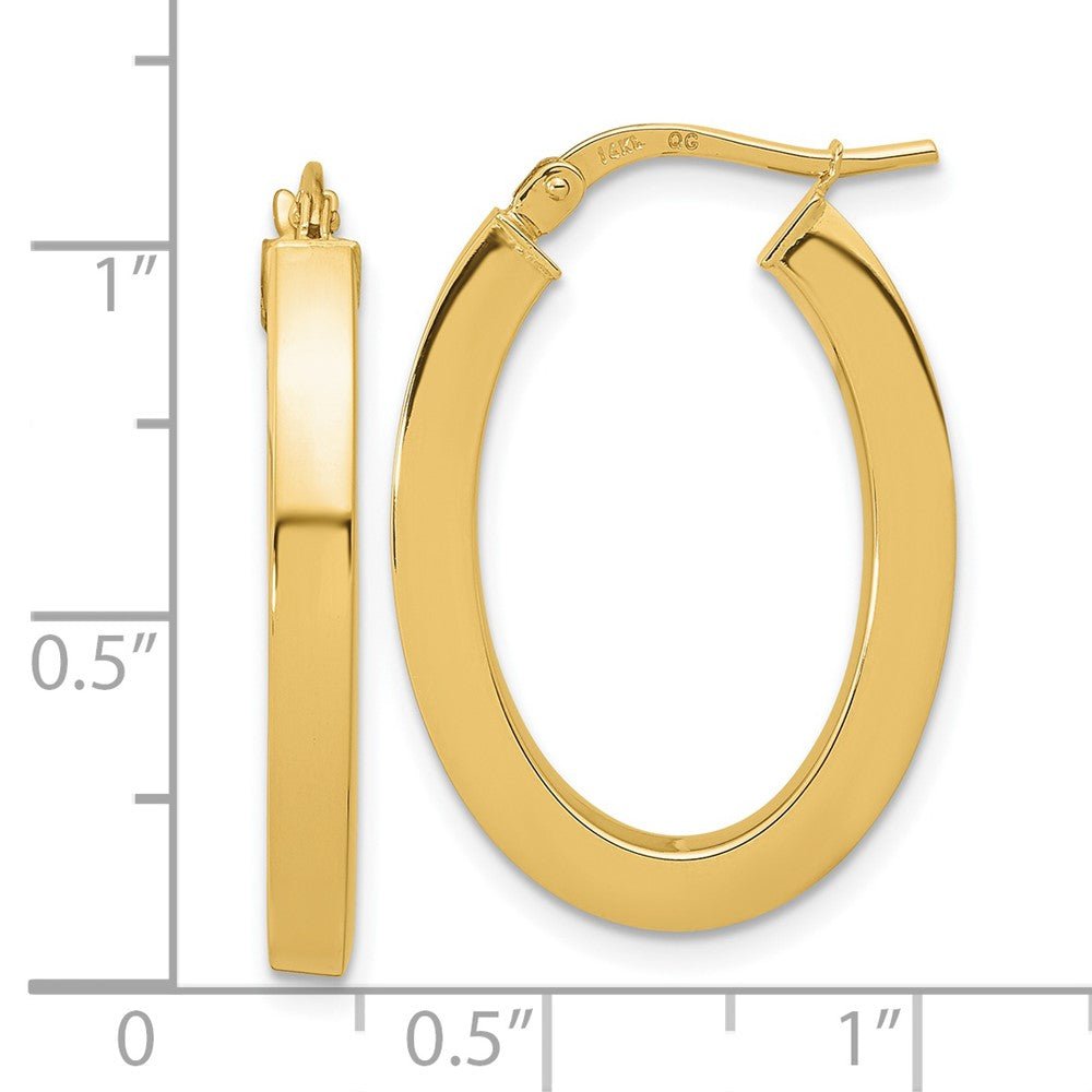 14K Yellow Gold Polished Square Tube Oval Hoop Earrings