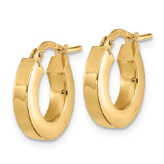 14K Yellow Gold Polished 3mm Square Tube Hoop Earrings