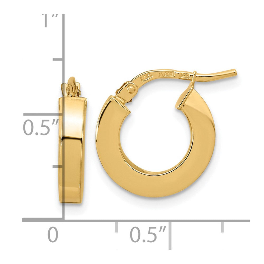 14K Yellow Gold Polished 3mm Square Tube Hoop Earrings