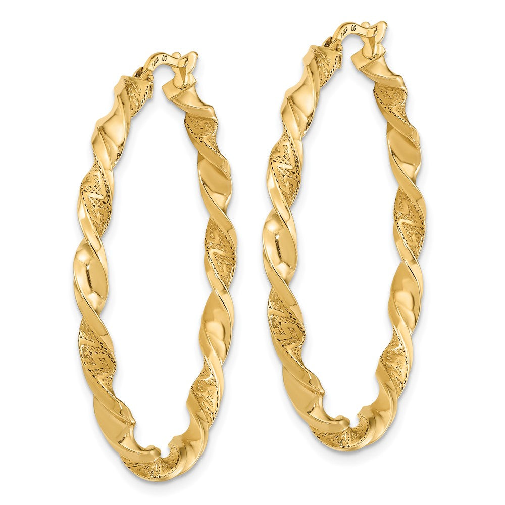 14K Yellow Gold Polished and Textured Twisted Hoop Earrings