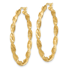 14K Yellow Gold Polished and Textured Twisted Hoop Earrings