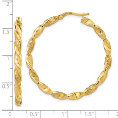 14K Yellow Gold Polished and Textured Twisted Hoop Earrings