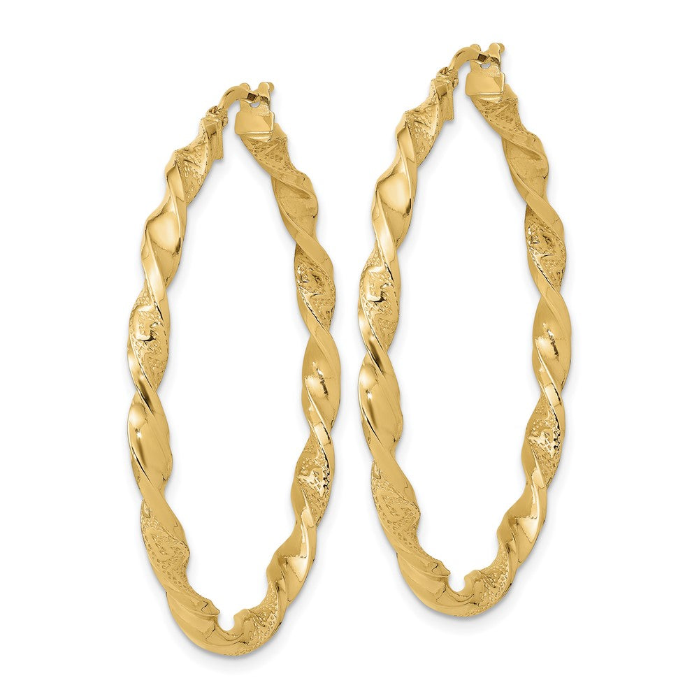 14K Yellow Gold Polished and Textured Twisted Hoop Earrings