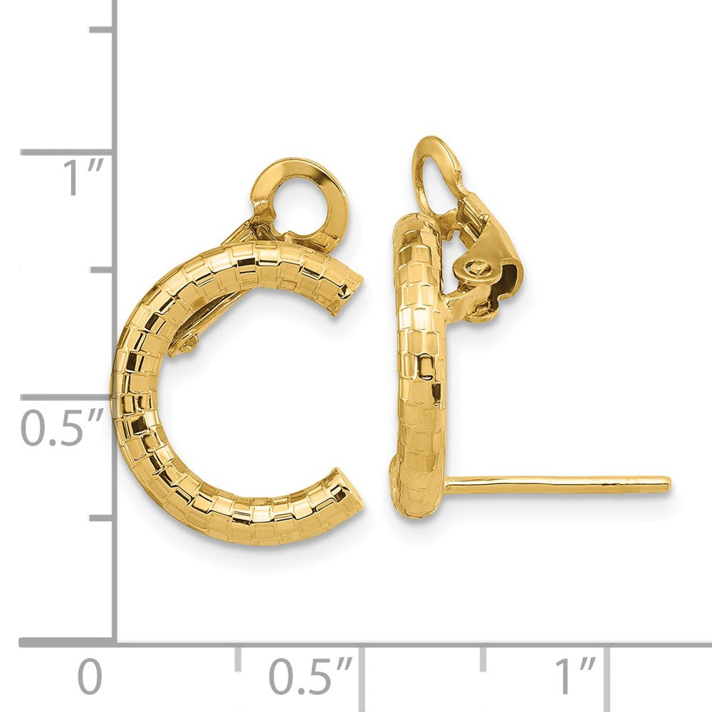14K Yellow Gold Polished & Textured U Shape Clip On & Post Earrings