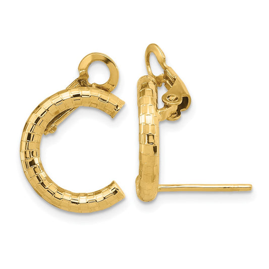 14K Yellow Gold Polished & Textured U Shape Clip On & Post Earrings