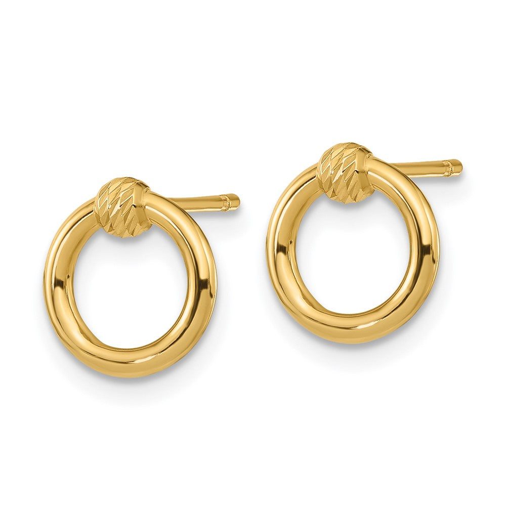 14K Yellow Gold Polished Diamond-cut Circle Post Earrings