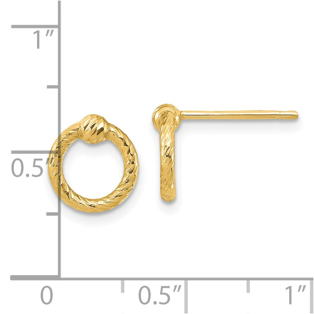 14K Yellow Gold Polished Diamond-cut Twisted Circle Post Earrings